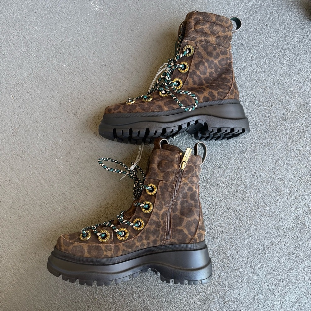 Kurt Geiger Kensington Leopard Print Suede Hiker Booties Sz 38 (US 7.5) NWOB - Picture 8 of 13